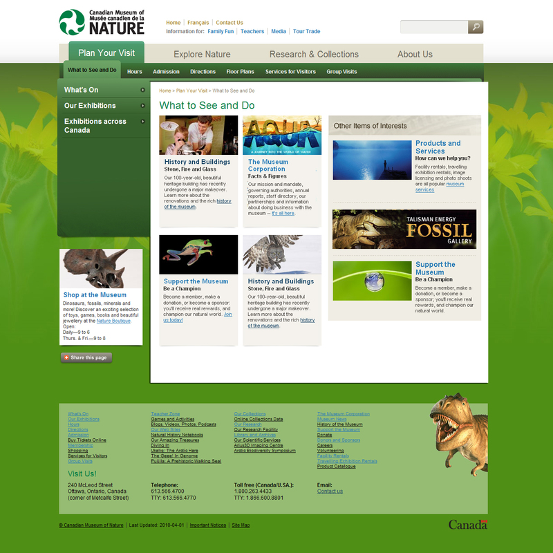 Museum of Nature - 2nd level page design.